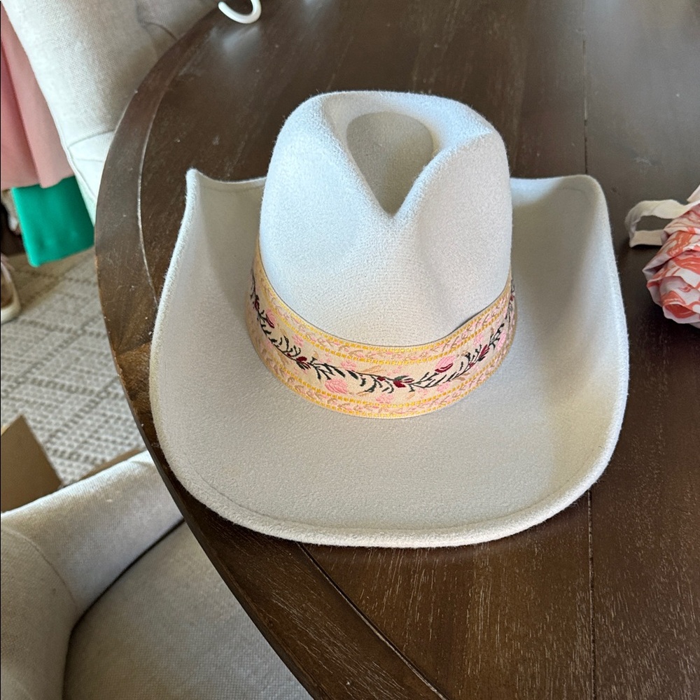 Light blue Felt Cowboy Hat with floral trim